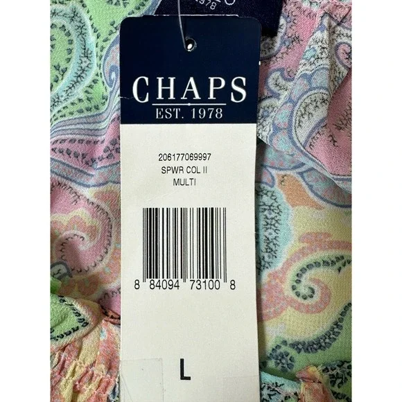 Chaps Multi-Color Paisley Semi Sheer Boho 3/4 Length Sleeve Top Sz Medium - Picture 8 of 8